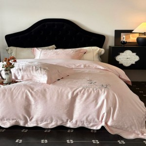 100s long staple cotton jacquard embroidery duvet cover 100% cotton bed sheets pink bedding set