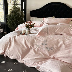 100s long staple cotton jacquard embroidery duvet cover 100% cotton bed sheets pink bedding set