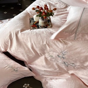 100s long staple cotton jacquard embroidery duvet cover 100% cotton bed sheets pink bedding set