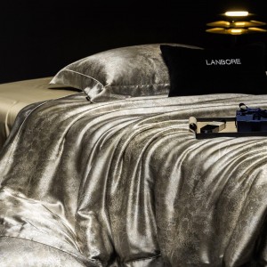 Wholesale high-end pillowcases gold jacquard comforter set soft bed linen fitted sheets 2m/2.2m silk model bedding set for adults