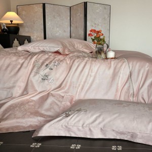100s long staple cotton jacquard embroidery duvet cover 100% cotton bed sheets pink bedding set