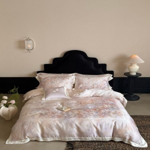 Austria Lyocell Floral Digital Printing 4-piece Set Pink Bed Sheet Quilt Cover Pillowcase New Product Bedding Set