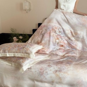 Austria Lyocell Floral Digital Printing 4-piece Set Pink Bed Sheet Quilt Cover Pillowcase New Product Bedding Set