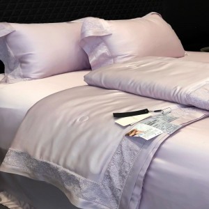 Purple lyocell hollow quilt cover bed sheets queen king custom bedding set