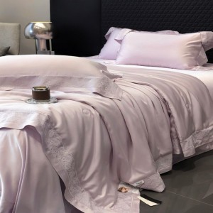 Purple lyocell hollow quilt cover bed sheets queen king custom bedding set