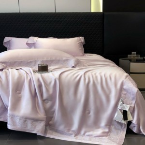 Purple lyocell hollow quilt cover bed sheets queen king custom bedding set