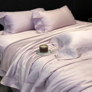 Purple lyocell hollow quilt cover bed sheets queen king custom bedding set