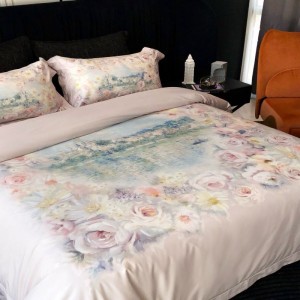 Australian Cotton 4PCS Bed Set Pink Floral Digital Printing Duvet Cover 100S Bed Sheets Bedding Set