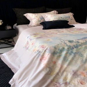 Australian Cotton 4PCS Bed Set Pink Floral Digital Printing Duvet Cover 100S Bed Sheets Bedding Set