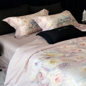 Australian Cotton 4PCS Bed Set Pink Floral Digital Printing Duvet Cover 100S Bed Sheets Bedding Set