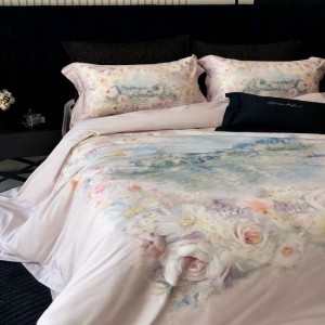 Australian Cotton 4PCS Bed Set Pink Floral Digital Printing Duvet Cover 100S Bed Sheets Bedding Set