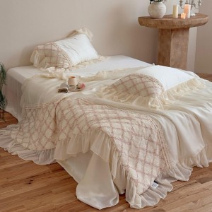 Summer cool 4-pieces beige lyocell pillow shams quilt cover customizable double size pink coverlets home textile summer quilt  supplier