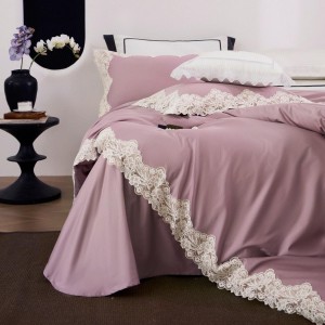 Hot selling pink 100S cotton 4-pieces home hotel textile princess syle duvet comforter cover solid color bed linen bedding set