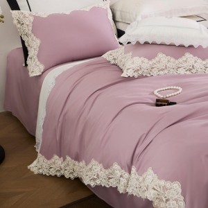 Hot selling pink 100S cotton 4-pieces home hotel textile princess syle duvet comforter cover solid color bed linen bedding set