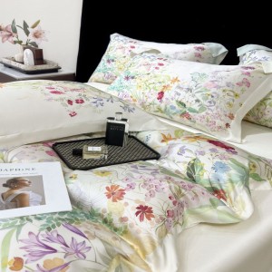 High End Custom Floral Digital Printing Duvet Quilt Cover Lyocell Bed Sheets Bedding Set