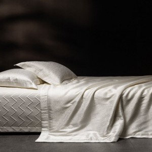 Stain 60S Lyocell Jacquard Summer Quilt Bed Sheets Pillowcases Four Piece White Silky Bedding Set