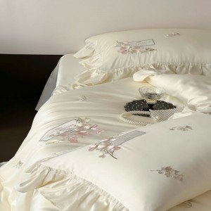 60s lyocell cotton lace embroidery duvet cover bed sheets super soft milk white bedding set
