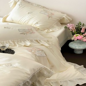 60s lyocell cotton lace embroidery duvet cover bed sheets super soft milk white bedding set