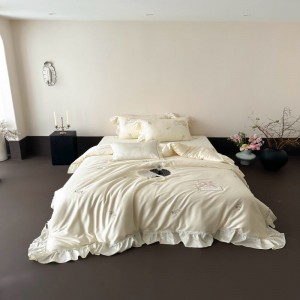 60s lyocell cotton lace embroidery duvet cover bed sheets super soft milk white bedding set