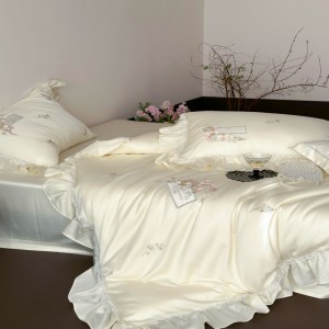 60s lyocell cotton lace embroidery duvet cover bed sheets super soft milk white bedding set