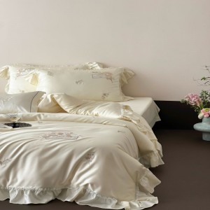 60s lyocell cotton lace embroidery duvet cover bed sheets super soft milk white bedding set