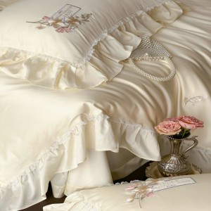 60s lyocell cotton lace embroidery duvet cover bed sheets super soft milk white bedding set