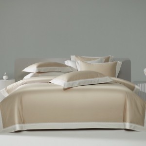 Beige solid color duvet cover high quality patchwork pillowcases cotton bedding set supplier