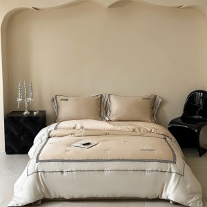 Hot selling beige embroidery bed linen 1.8m coverlets lyocell pillow shams duvet cover queen size bedding set supplier