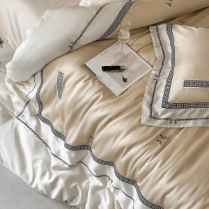 Hot selling beige embroidery bed linen 1.8m coverlets lyocell pillow shams duvet cover queen size bedding set supplier