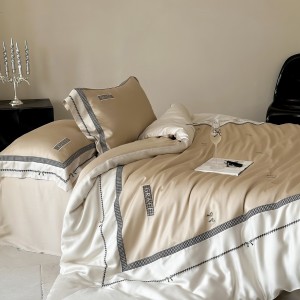 Hot selling beige embroidery bed linen 1.8m coverlets lyocell pillow shams duvet cover queen size bedding set supplier