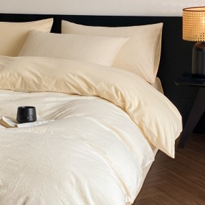 White 100% Cotton Washed Jacquard Quilt Cover Soft Bed Sheets 4PCS Bedding Set