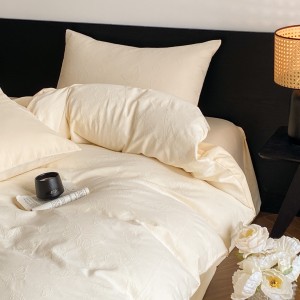 White 100% Cotton Washed Jacquard Quilt Cover Soft Bed Sheets 4PCS Bedding Set