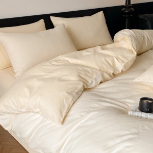 White 100% Cotton Washed Jacquard Quilt Cover Soft Bed Sheets 4PCS Bedding Set
