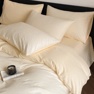 White 100% Cotton Washed Jacquard Quilt Cover Soft Bed Sheets 4PCS Bedding Set