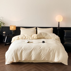 White 100% Cotton Washed Jacquard Quilt Cover Soft Bed Sheets 4PCS Bedding Set
