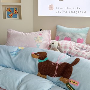 New Milk Velvet Cartoon Embroidery Duvet Cover Queen King Bed Sheets Children Bedding Set