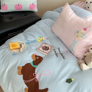 New Milk Velvet Cartoon Embroidery Duvet Cover Queen King Bed Sheets Children Bedding Set