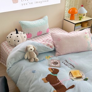 New Milk Velvet Cartoon Embroidery Duvet Cover Queen King Bed Sheets Children Bedding Set