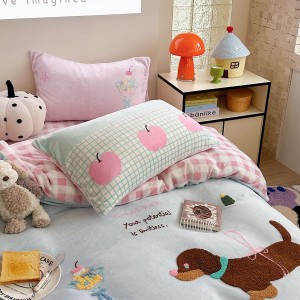 New Milk Velvet Cartoon Embroidery Duvet Cover Queen King Bed Sheets Children Bedding Set