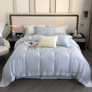 High quality blue embroidery duvet cover set 100% cotton bedding set supplier
