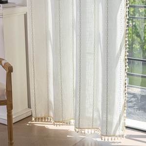 Nordic-inspired white cotton and linen curtains, solid-color cotton and linen gauze bedroom curtains.