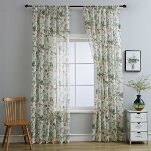 American-style printed cotton and linen gauze curtains, small semi-blackout curtains