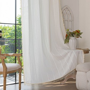 Nordic-inspired white cotton and linen curtains, solid-color cotton and linen gauze bedroom curtains.