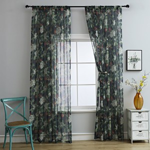 American-style printed cotton and linen gauze curtains, small semi-blackout curtains