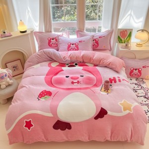 Exquisite thickened high-weight large-size cartoon-print milk velvet four-piece set