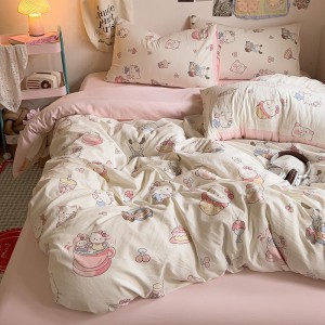 Exquisite and delicate skin-friendly ultra-soft printed washed cotton four-piece set