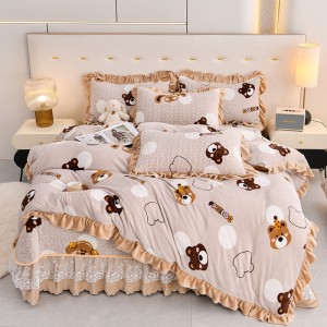 Milk Fleece Printed Quilted Bed Sheet Set Four-Piece Set