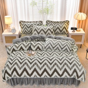 Thickened warm mink fleece milk fleece printed four-piece set