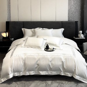 Light luxury high-end 100-count long-staple cotton four-piece set pure cotton embroidered hotel style stitching