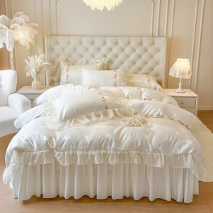 French lace pure cotton satin jacquard bed skirt four-piece set